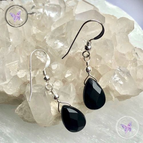 Black Onyx Faceted Teardrop Earrings